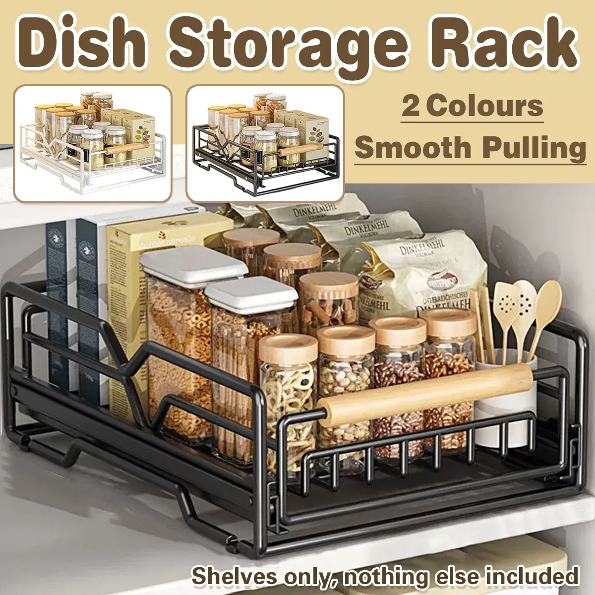 Pull Out Kitchen Storage Rack Basket Drawer Dish Organizer Slide Cabinet Shelf - White โ image 2