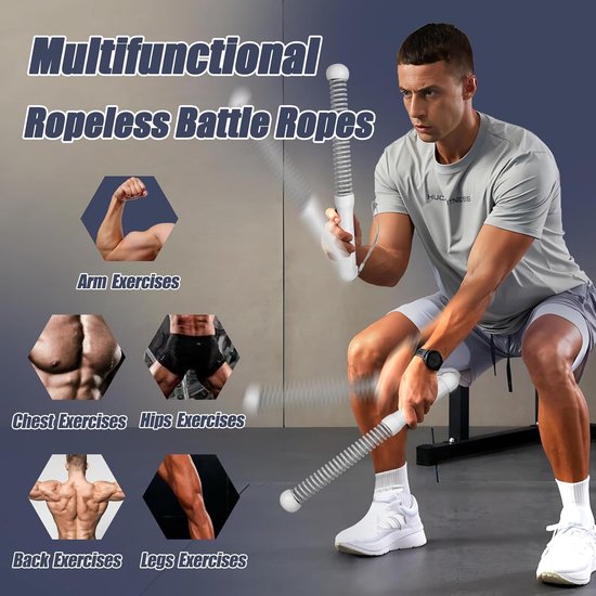 2-Pack Cordless Battle Ropes - Battle Rope - Fitness Rope - Soft Grip - For Home Gym & HIIT - Portable Arm and Core Trainer - Gray — image 2