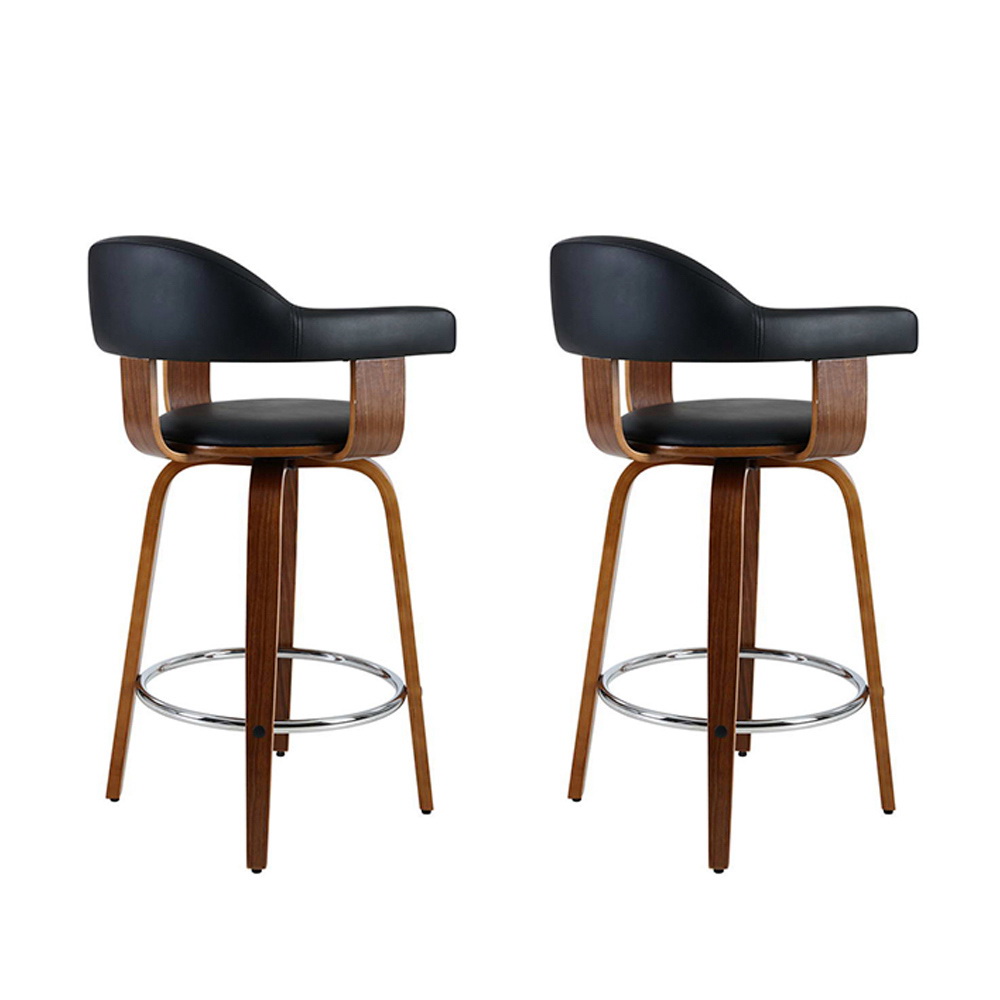 Artiss 2x Bar Stools Leather Seat Wooden Legs โ image 3