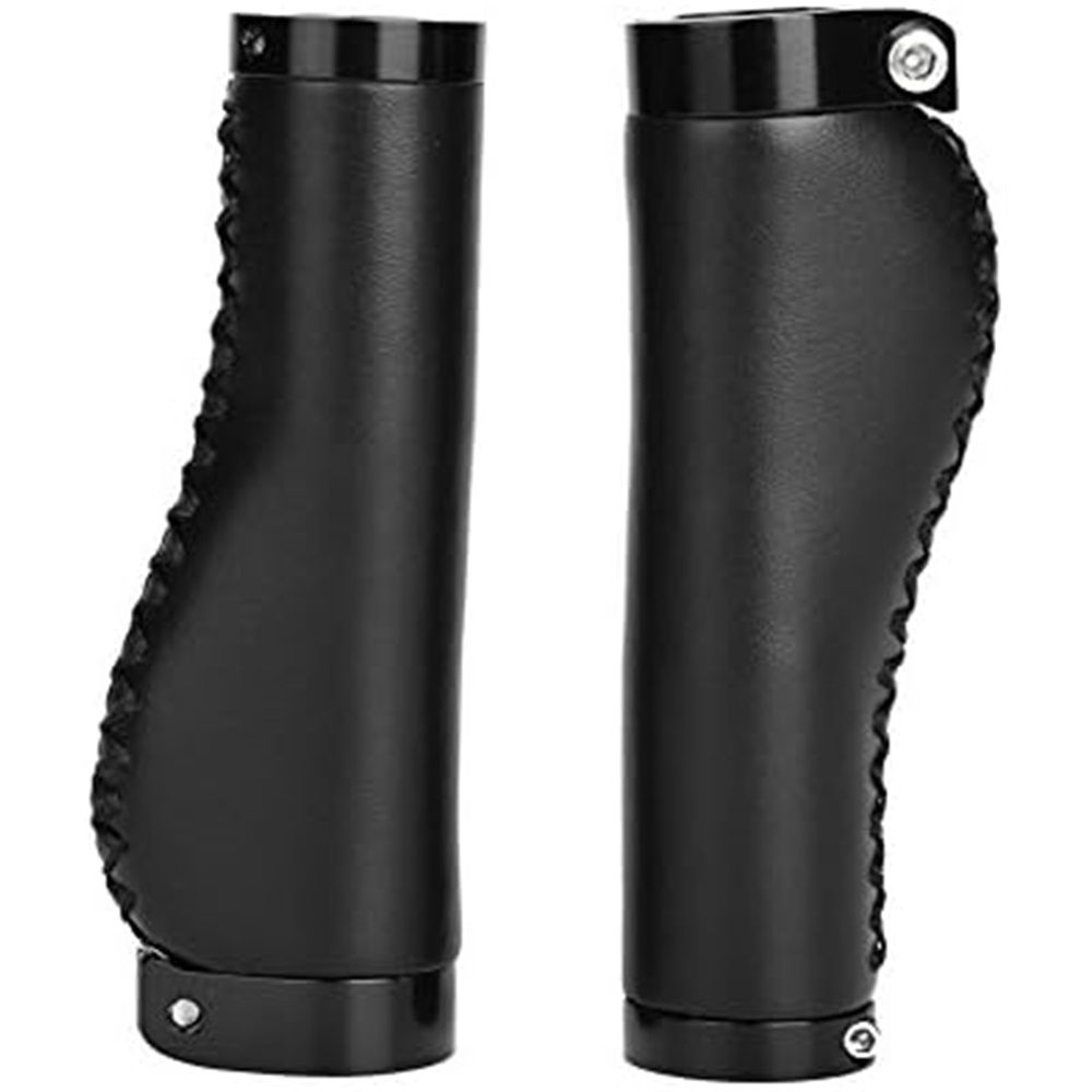 1 Pair Leather Grips Lock On Locking PU Handlebar Grips Grip Handle End Holding Locking Grips for Mountain Bike(Black) โ image 2
