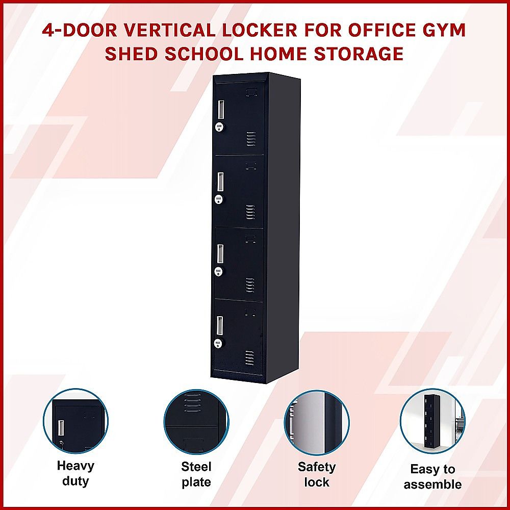 4-Door Vertical Locker for Office Gym Shed School Home Storage — image 4