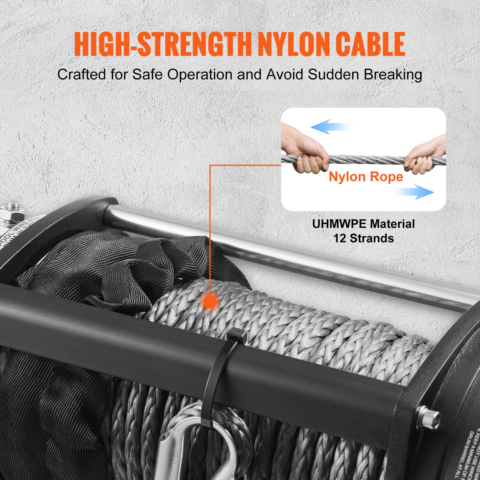 Electric Winch, 4536 kg Load Capacity Nylon Rope Winch, IP67 8.9 mm x 25.9 m ATV Winch with Wireless Handheld Remote & Hawse Fairlead for Towing Jeep Off-Road โ image 4