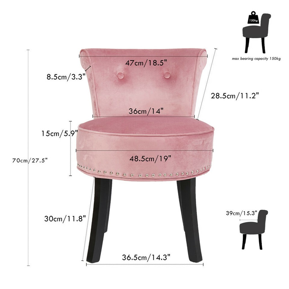 Pink Round Vanity Stool with Padded Seat and Backrest — image 3