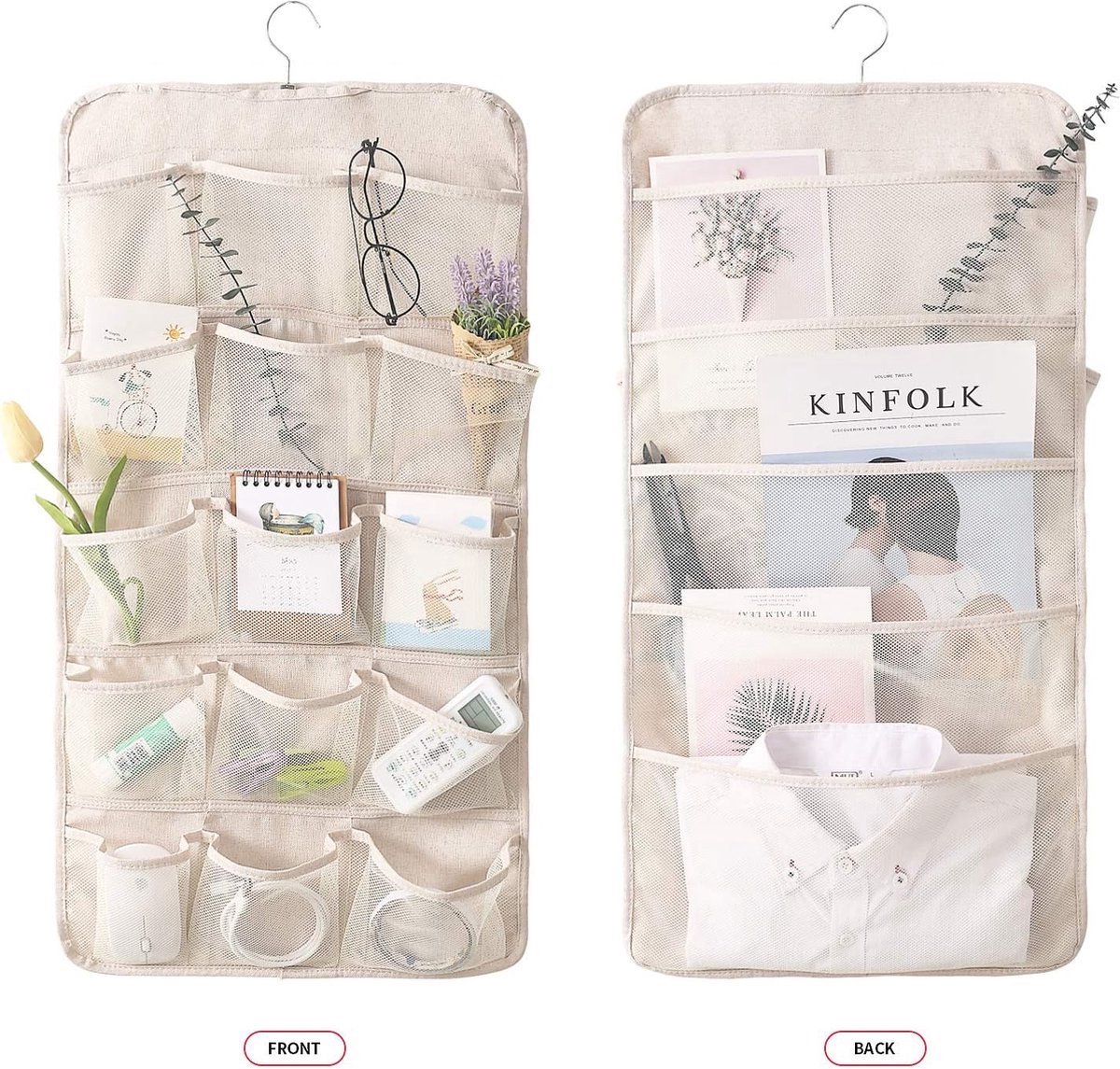 Bra Organizer - Double-Sided 12+18 Storage Pockets - Bra Divider for Closet - Hanging Underwear Divider - Beige - Hanging Storage Bag for Clothing - Clothing — image 5