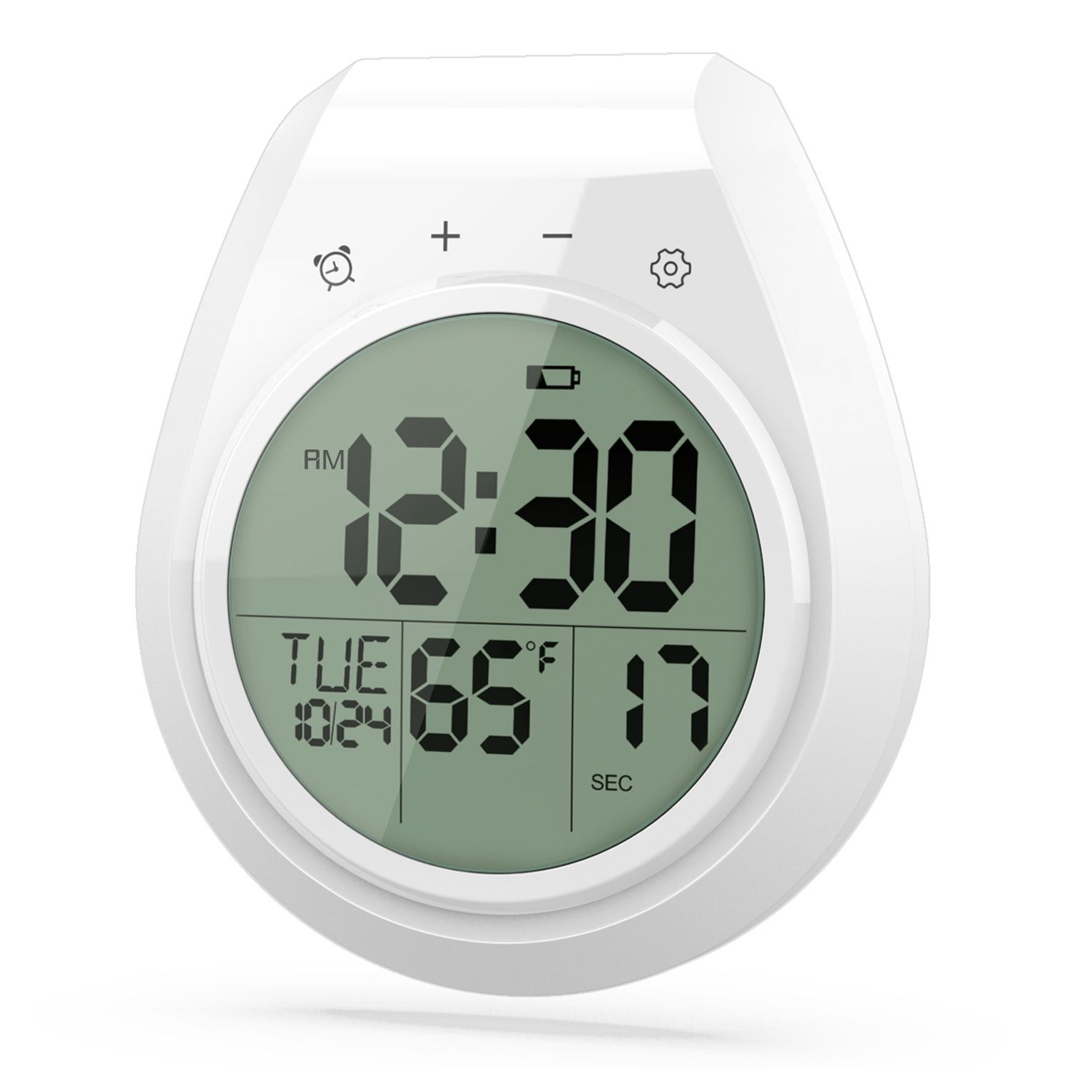 Shower Timer Clock Waterproof, Digital Bathroom Kitchen Wall Clock with LCD Display, 12/24 Hour Format, Temperature, Countdown Timer, Suction Cup, Hanging Hole
