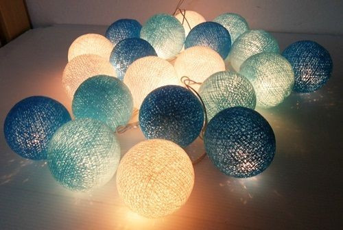 1 Set of 20 LED Blue 5cm Cotton Ball Battery Powered String Lights Christmas Gift Home Wedding Party Boys Bedroom Decoration Indoor Table Centrepiece โ image 2