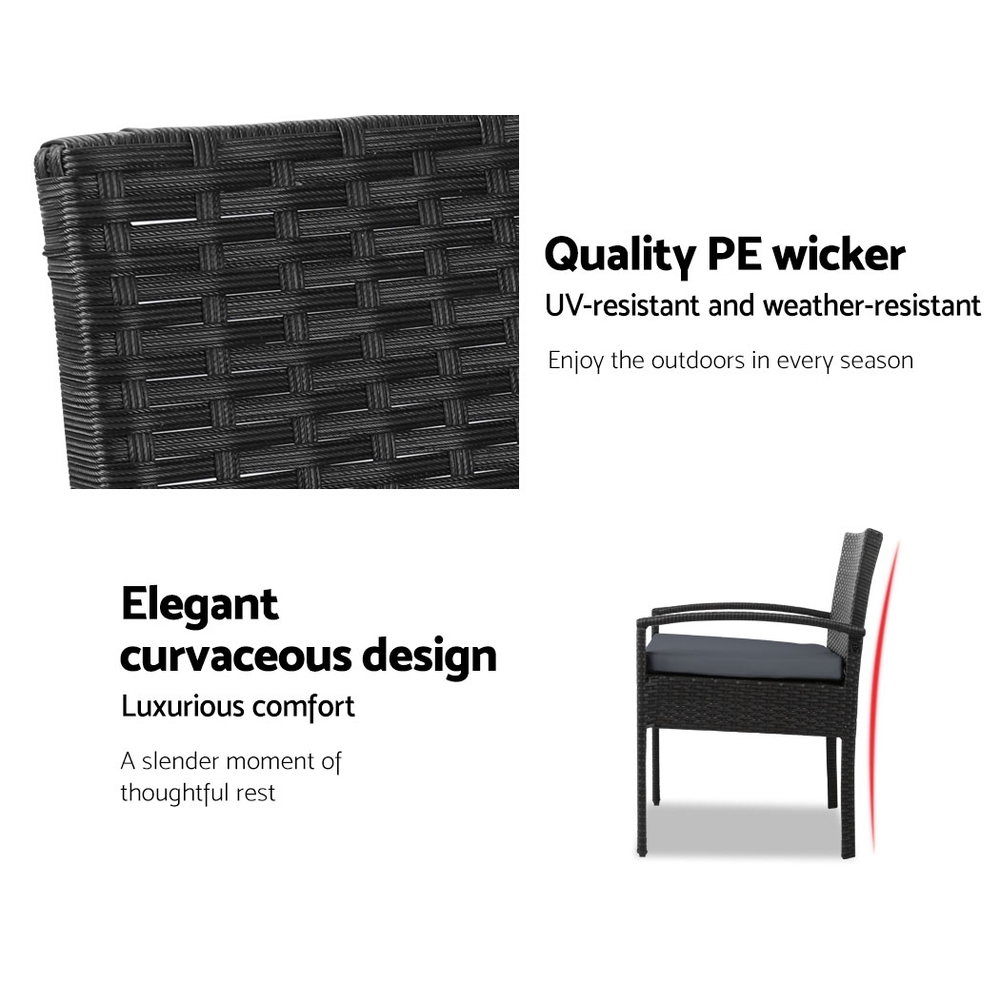 Gardeon 3PC Patio Furniture Bistro Set Wicker Outdoor Lounge Setting Black โ image 6