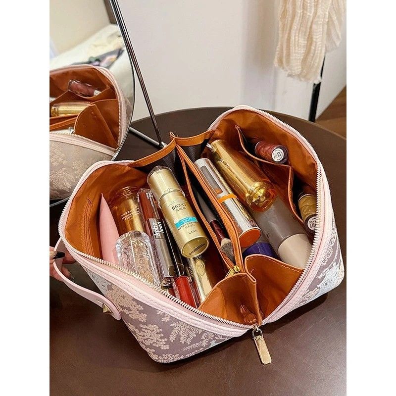 ✨ Large Capacity 3D Makeup Bag | Jacquard Fabric + Metal Zipper | Multi-Compartment Organizer, Fits Full Skincare & Makeup for Commute & Travel!/silver gray — image 4