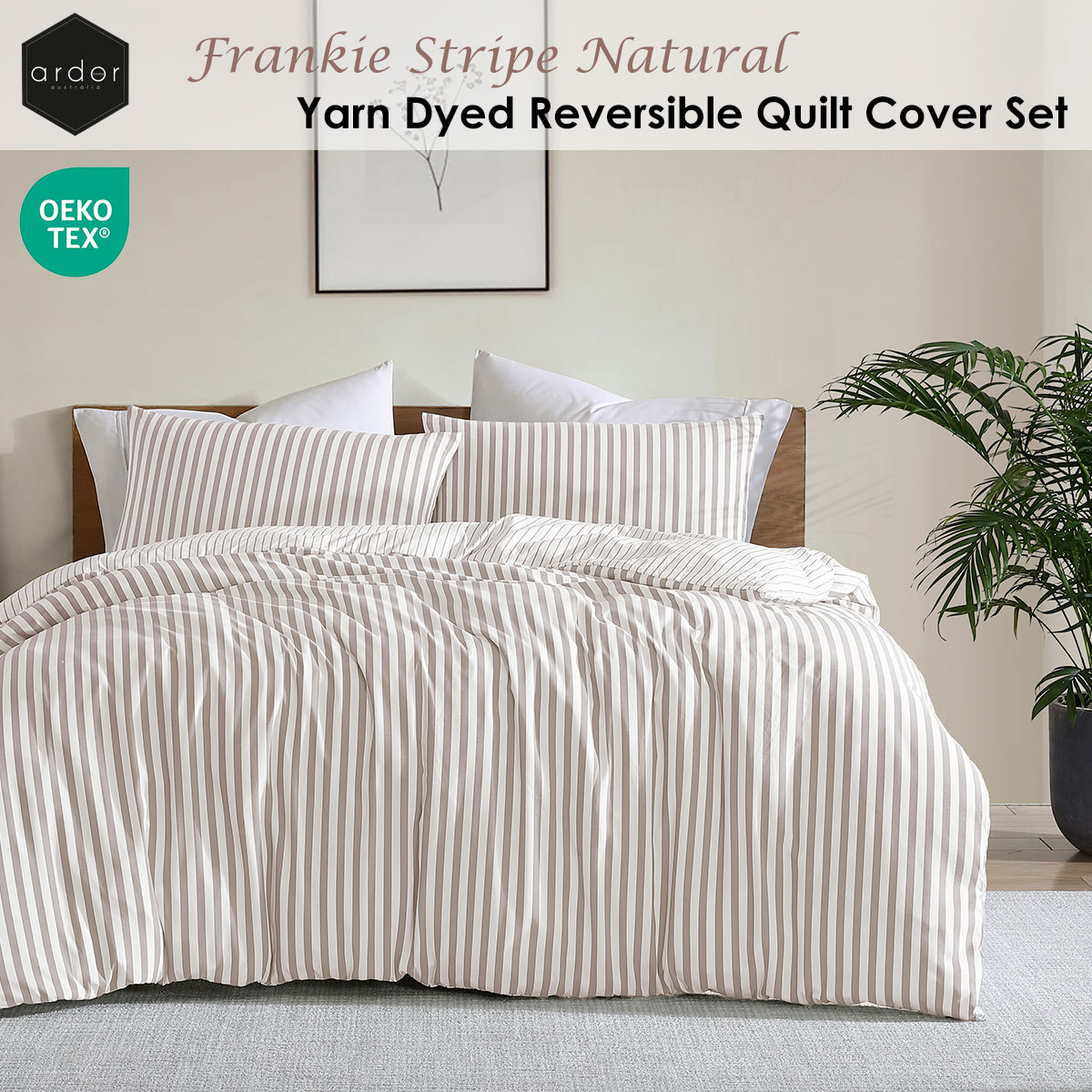 Ardor Frankie Natural Stripe Yarn Dyed Reversible Quilt Cover Set King — image 2