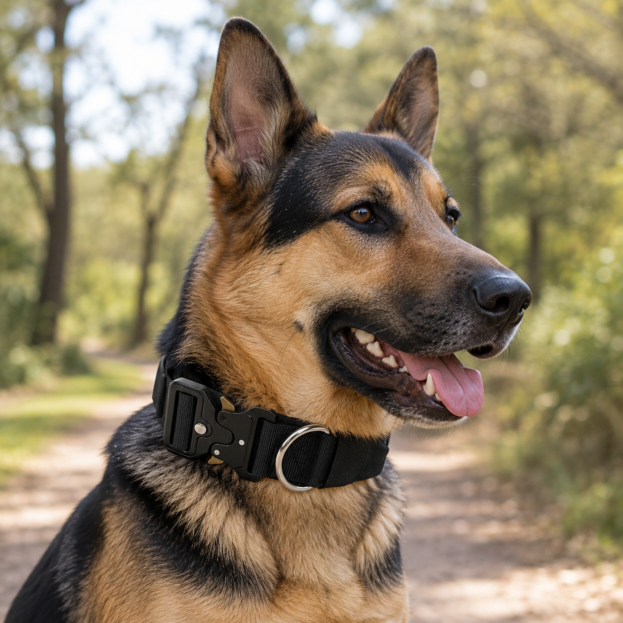 Black Tactical Dog Collar for Large Dogs (XL size)- Wide Padded Nylon Collar with Quick Release Metal Buckle, Control Handle and D-Ring for Walking and โ image 2