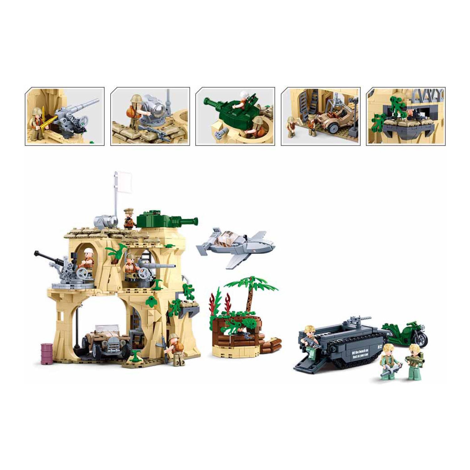 Sluban B1111 Model Kit WWII Battle of Iwo Jima Island Bunker Landing Craft Army Military Base Diorama Blocks DIY Set Toy โ image 4