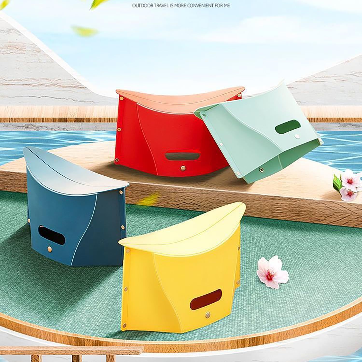Portable Folding Plastic Camping Stool, Ultra Thin Outdoor Seat and Shopping Basket for Hiking, Fishing, Picnics, Travel and Beach Use, Red โ image 2