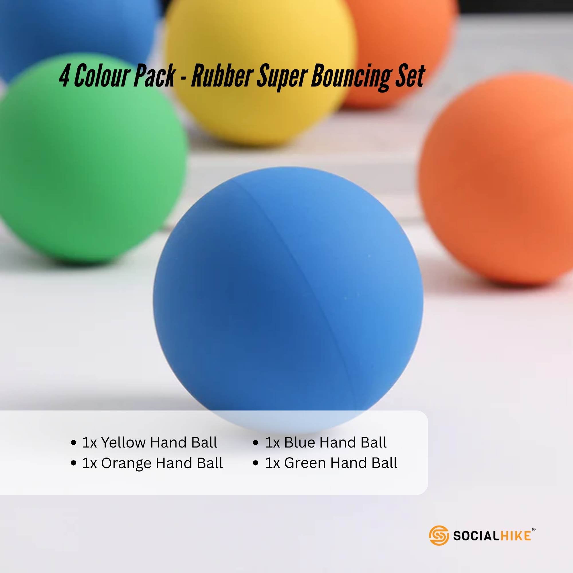 Social Hike High Bounce Hand Balls 4 Colour Pack - Rubber Super Bouncing Set — image 3