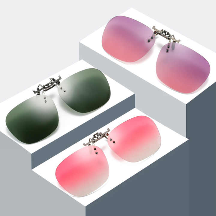 2 Pcs Night Vision Yellow Polarized Clip-On Sunglasses - Day & Night Use, Frameless Polygon Design for Fishing & Driving — image 2