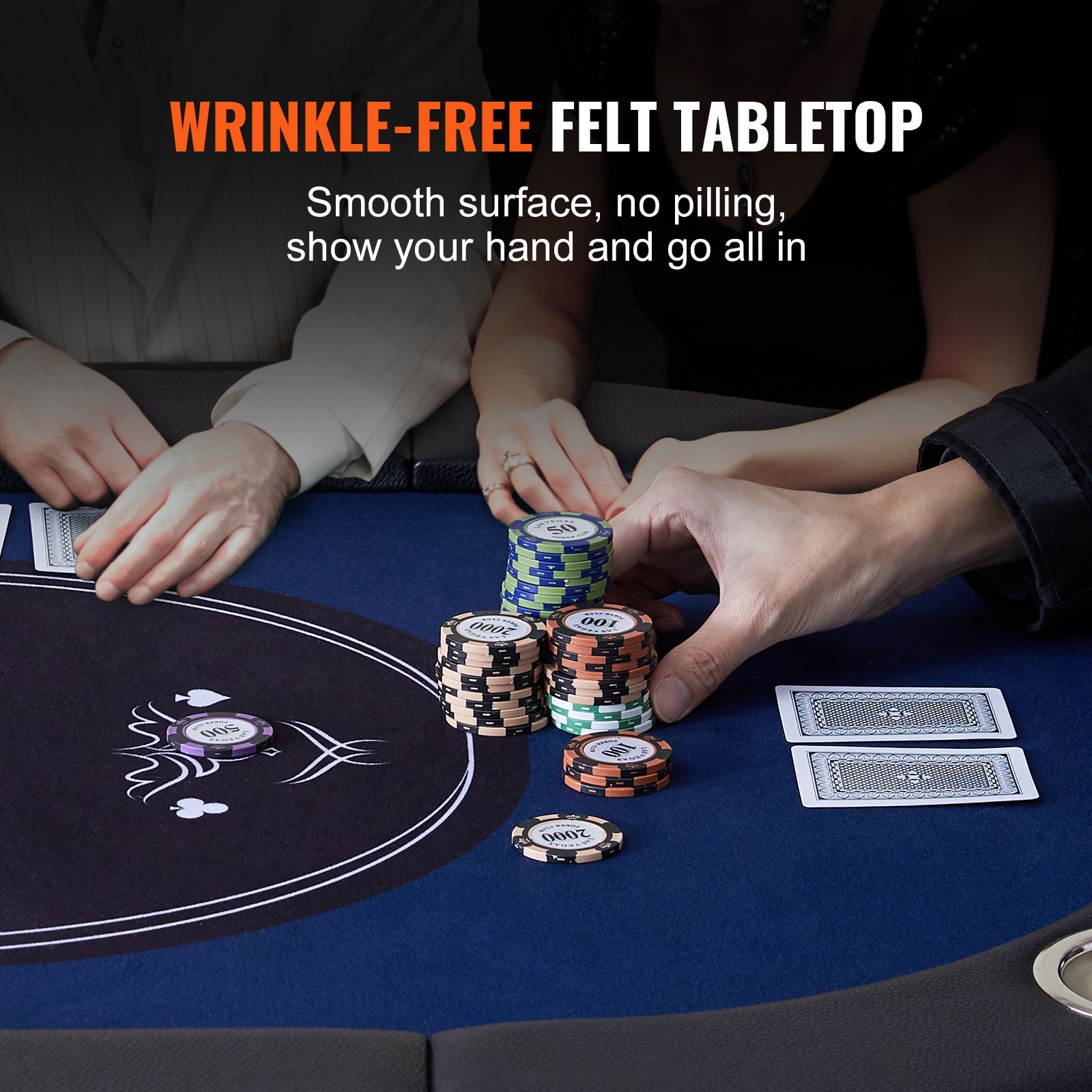 8 Player Foldable Poker Table, Blackjack Texas Holdem Poker Table with Padded Rails and Stainless Steel Cup Holders, Portable Folding Card Board Game — image 5