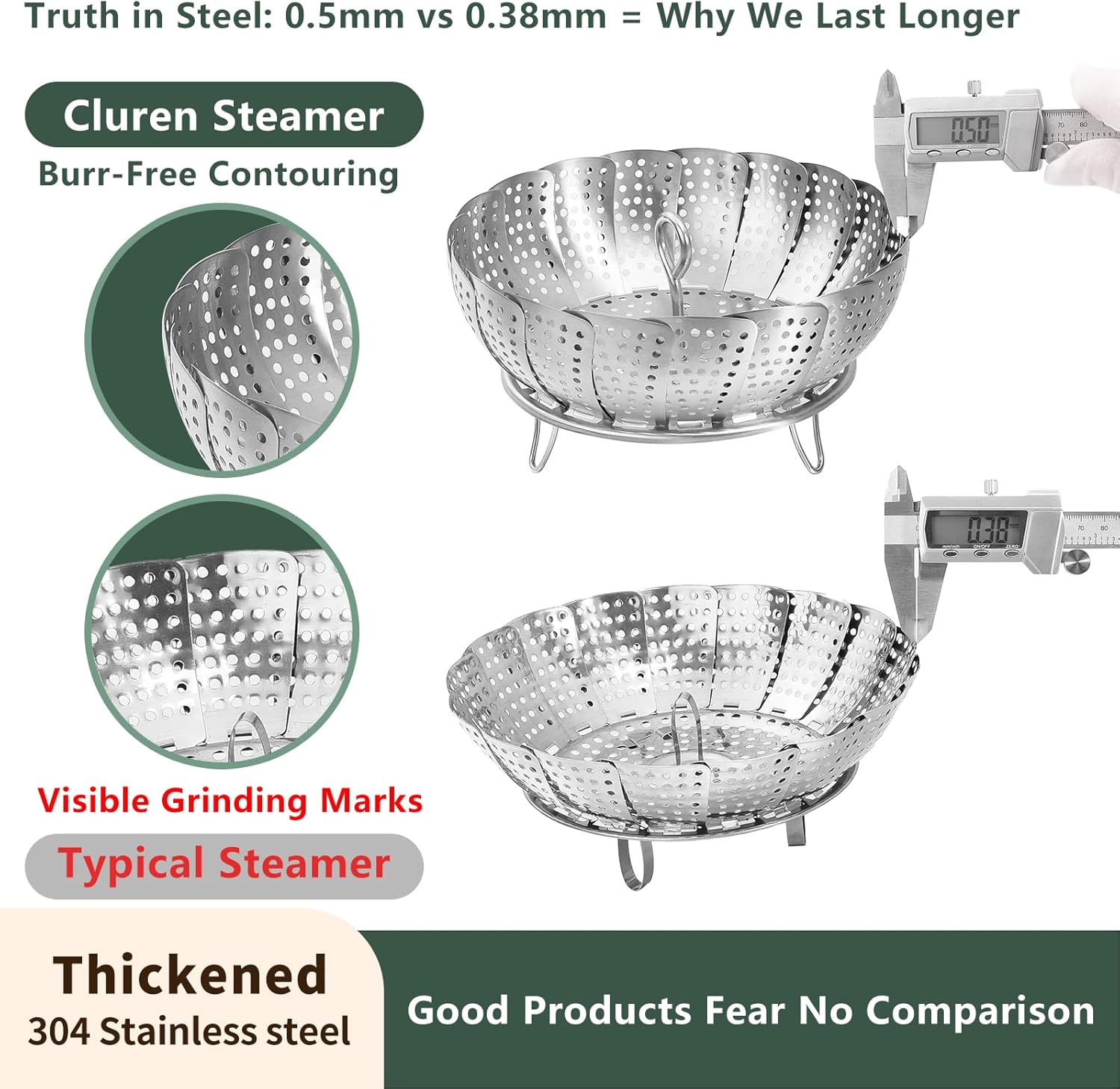 Steamer Basket for Cooking 304 Stainless Steel Entirely Thickened,Collapsible Steamer Insert for Pots, Fits Instant Pot/Skillets (5.5'' To 9.5'') — image 6