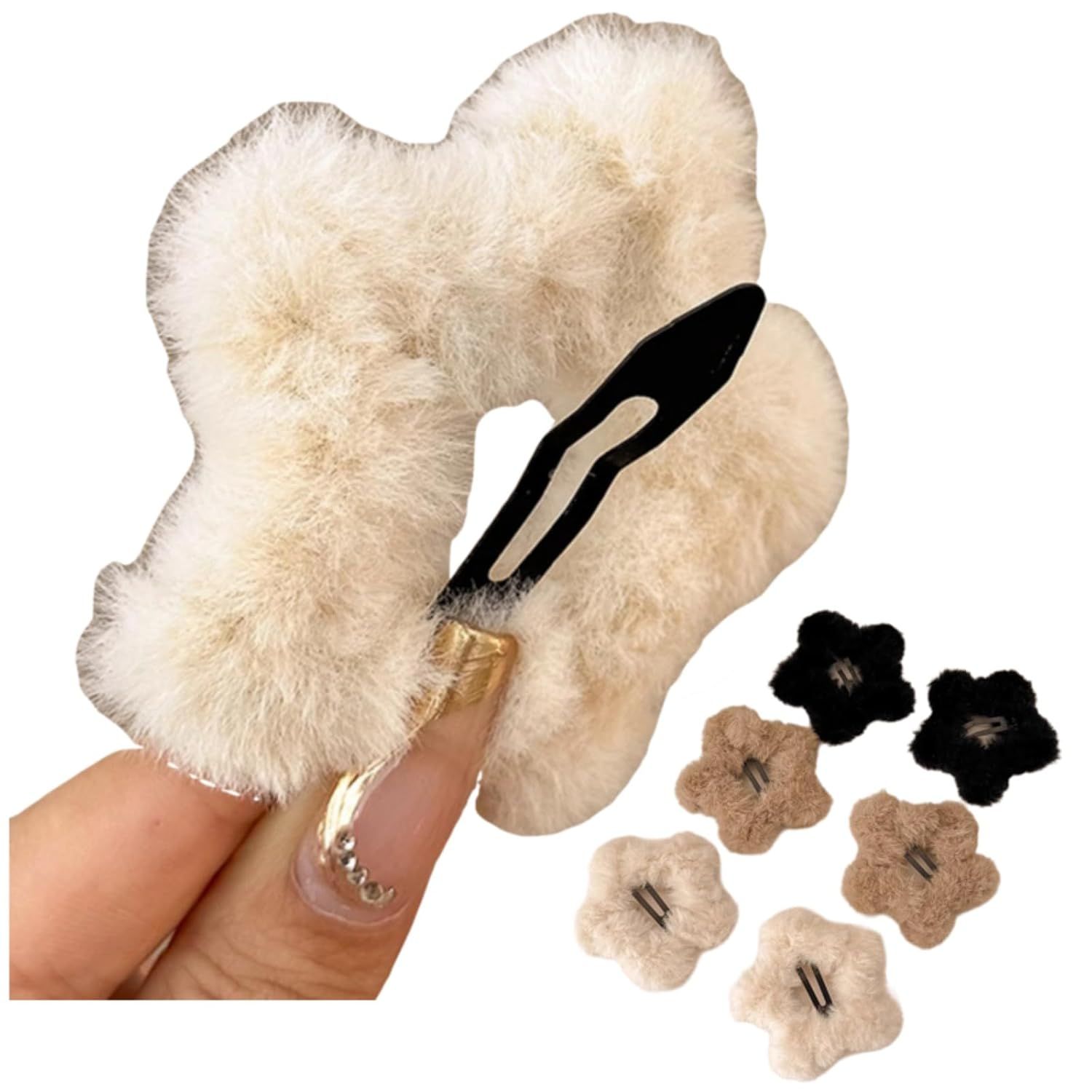 6 Pcs Plush Star Hair Clips for Women Girls, Winter Hair Accessories Fuzzy Hairpins for Bangs Side Hair Holders (Mix)