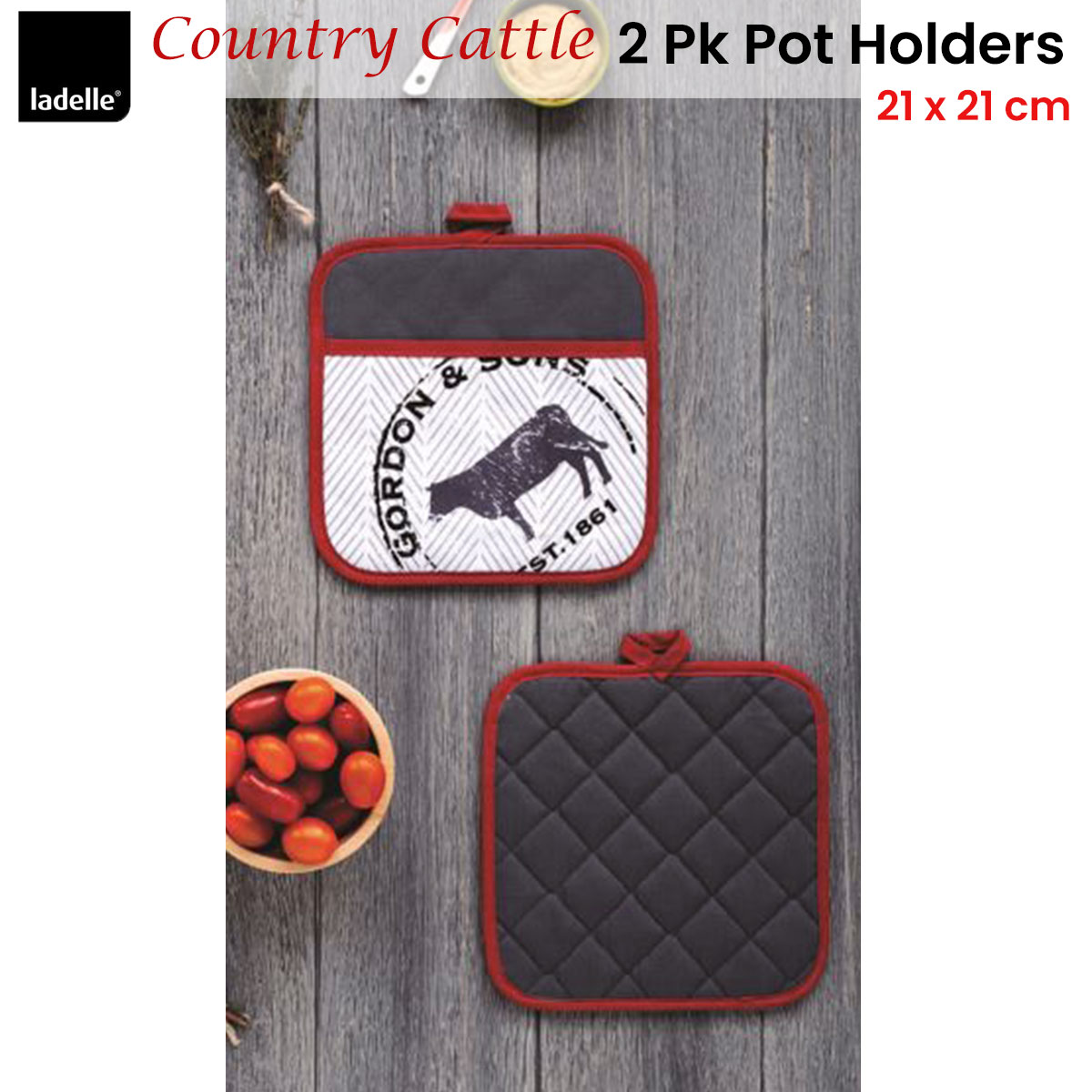 Ladelle Country Cattle Set of 2 Pot Holders 21 x 21 cm โ image 2