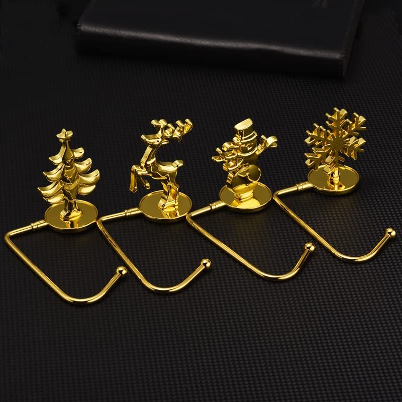 Pack of 4, Christmas Stocking Holder Stocking Hanger Fireplace Hook Hanger for Christmas Decoration (Style 4pcs Gold) — image 3