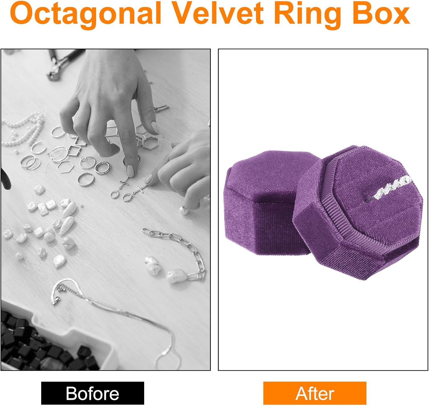 Velvet Ring Box, 3 Slot Octagon Wedding Ring Display Holder Box Jewelry Ring Gift Box for Wedding Ceremony Proposal Engagement (Deep Purple) — image 4