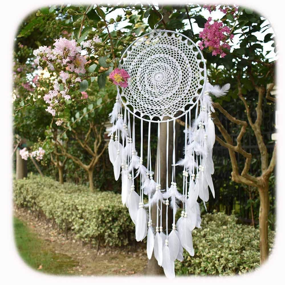 Large Boho Dream Catcher with White Feather Macrame Wall Hanging for Vintage Wedding Home Decorations β image 2