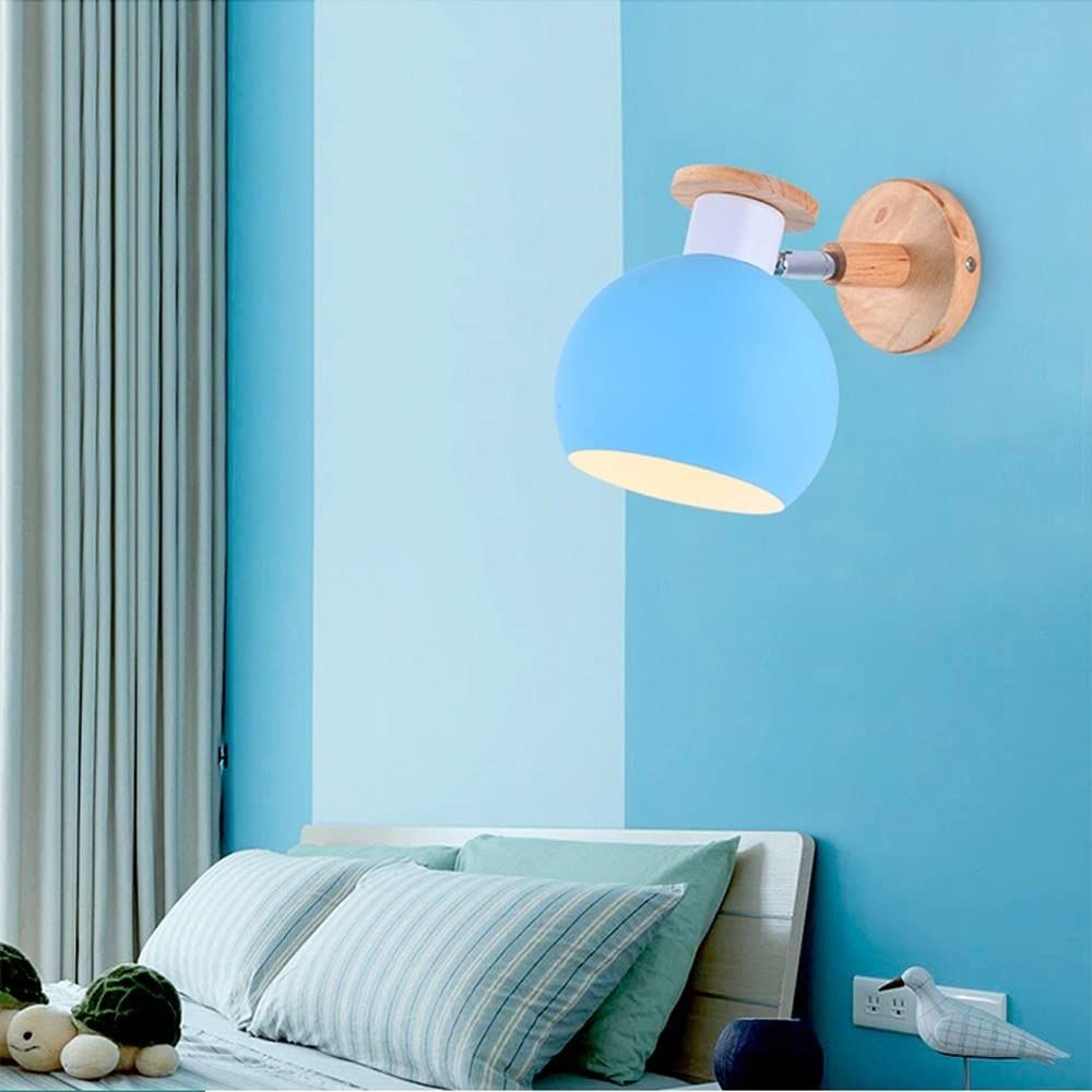 Kids Room Wall Sconce Lighting Fixture, Nordic Modern Indoor Bedroom Bedside Wall Lamp, Macaron Colour Metal Shade