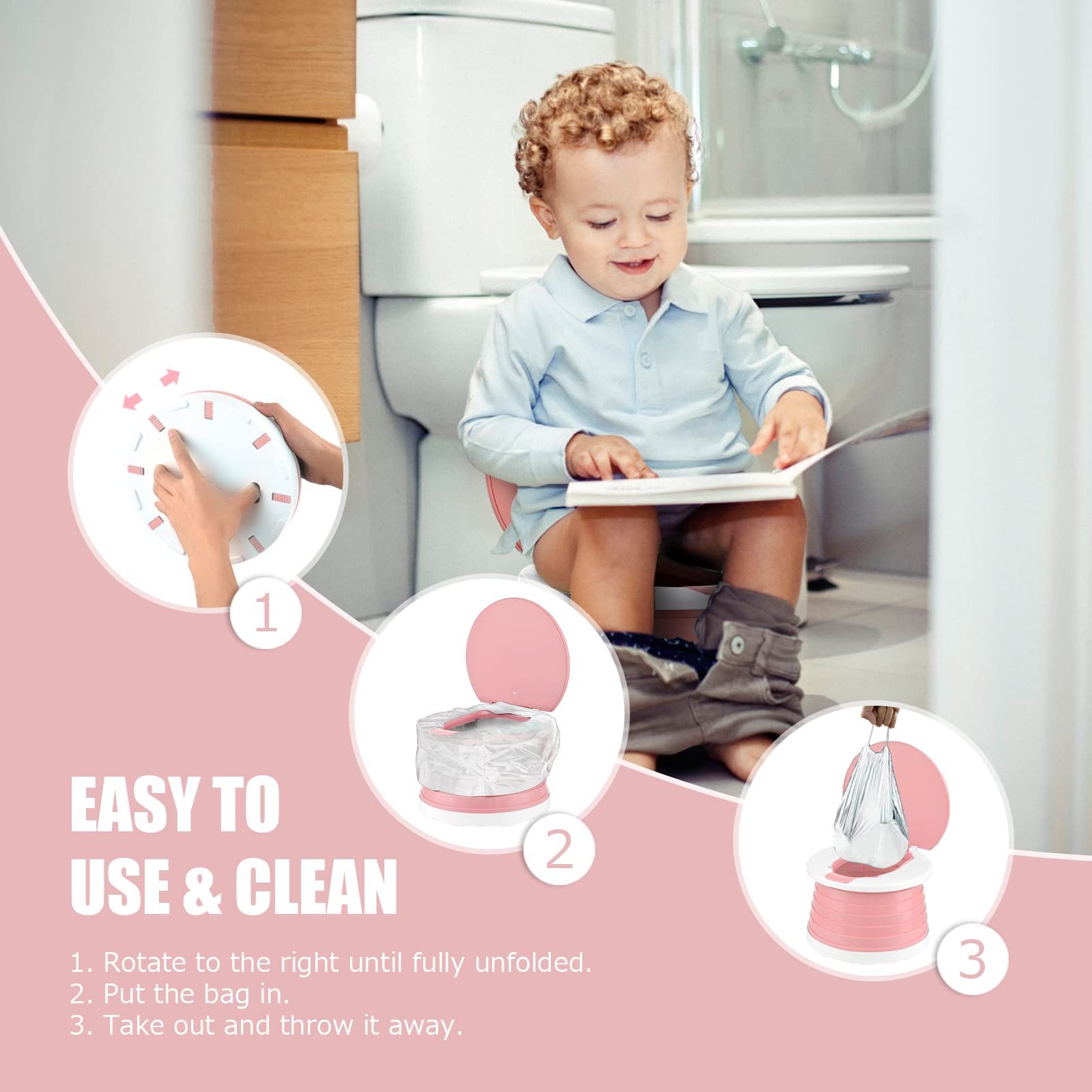 Portable Potty for Toddler Travel Foldable Potty Seat for Toddler Training Toilet for Kids Boys Girls Car Potty On The Go Potty — image 4
