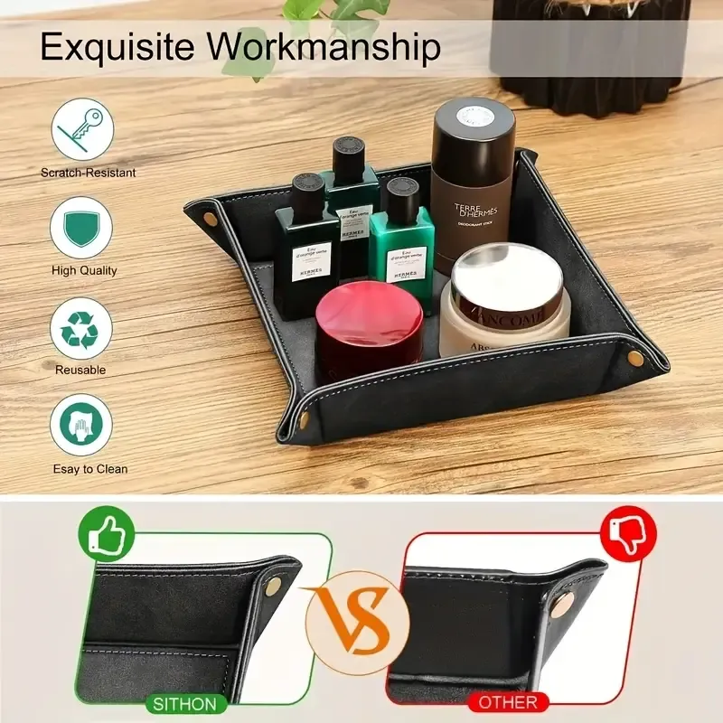 Foldable PU coin tray, minimalist luxury foldable portable, stores desk & entryway items, practical and exquisite!/brown — image 6