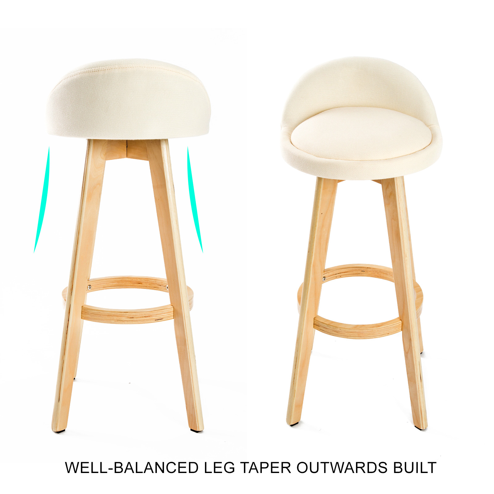 2X Wood Bar Stool Dining Chair Fabric LEILA 72cm BEIGE — image 4
