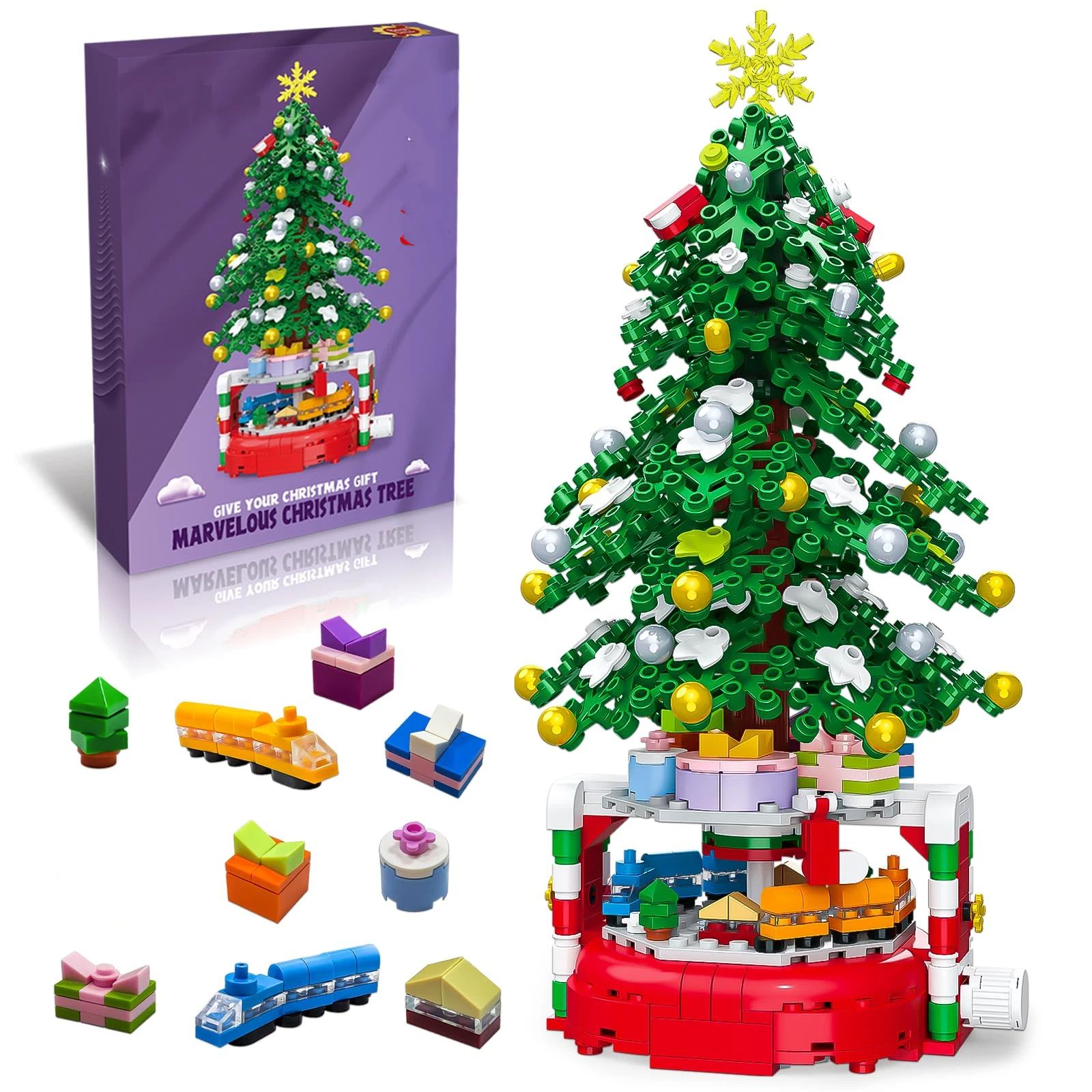 Christmas Tree Building Block Set, 220 Pieces, Rotating Base with Ornaments and Star, Holiday Building Toy, Stocking Stuffers for Kids, Gifts for Boys & — image 3