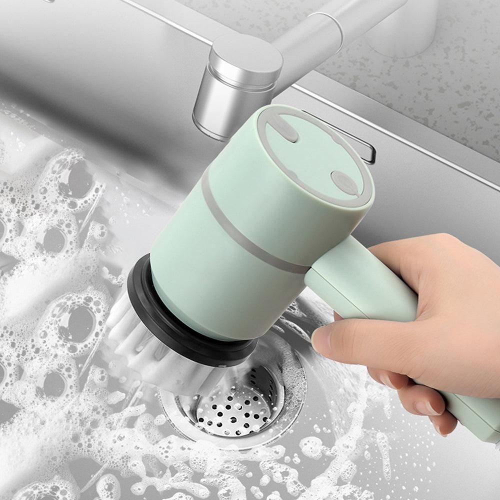 Set of 6 in 1 Handheld Electric Cleaning Brush USB Rechargeable Electric Dishwashing Brush Kitchen Cleaning Tool Green — image 2