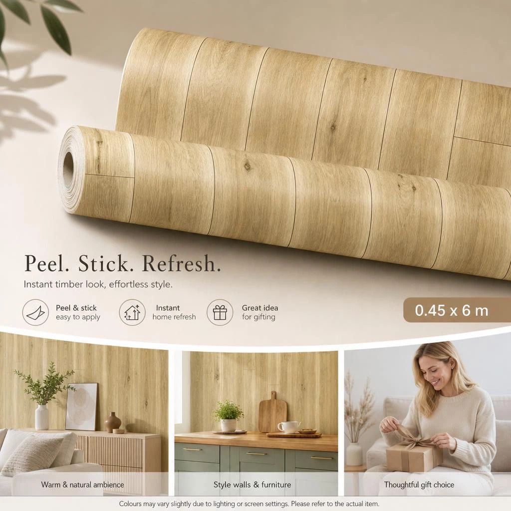 Self Adhesive PVC Wallpaper 0.45 × 6M, Dark Yellow Wood Plank, Vintage Cafe Background
