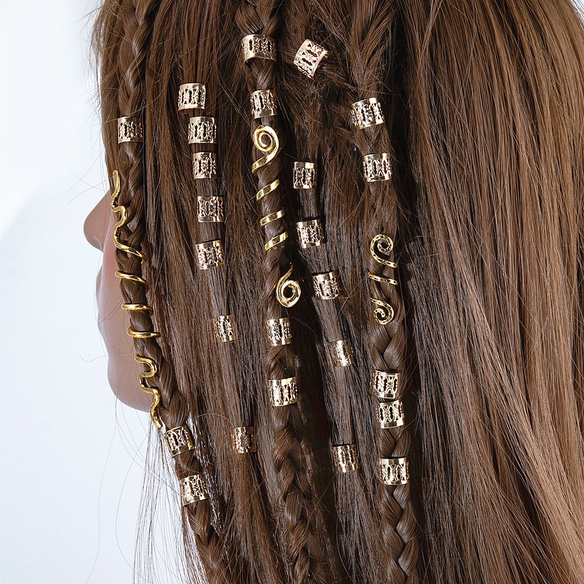Beads Hair Braid Rings Clips Hair Braiding Metal Cuffs Decoration/Accessories Jewelry, Gold, unisex — image 4