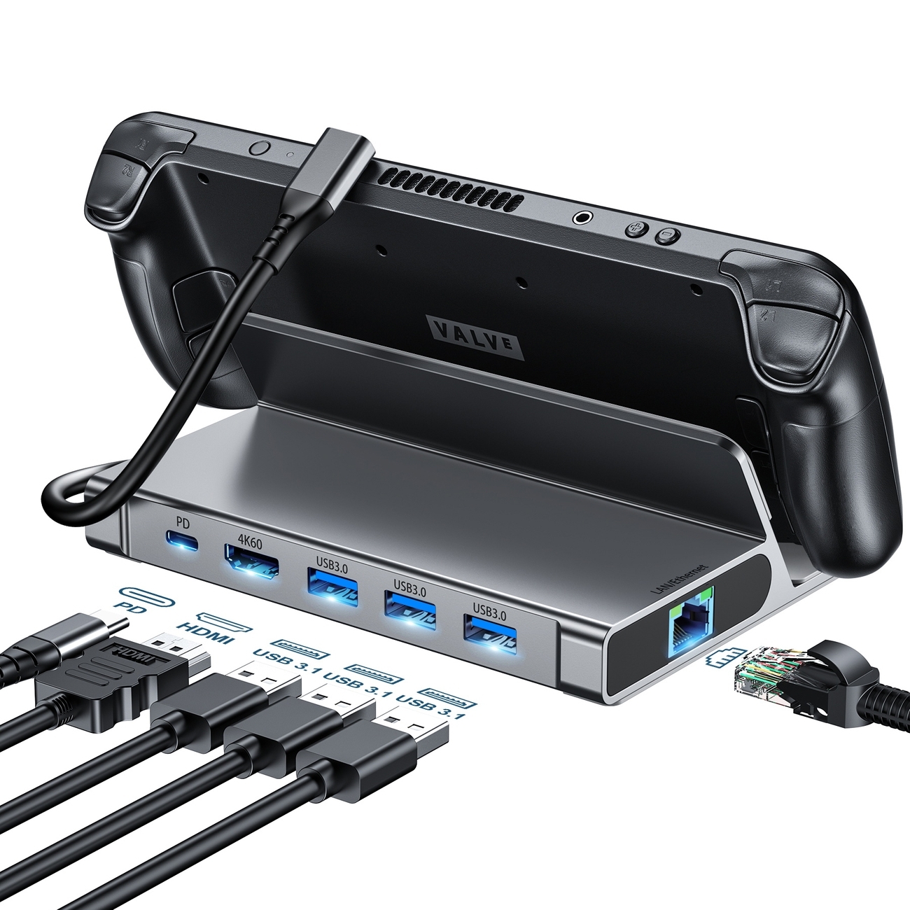 CHOETECH HUB-M50 6-in-1 USB-C 100W Aluminum Steam Deck Docking Station — image 2