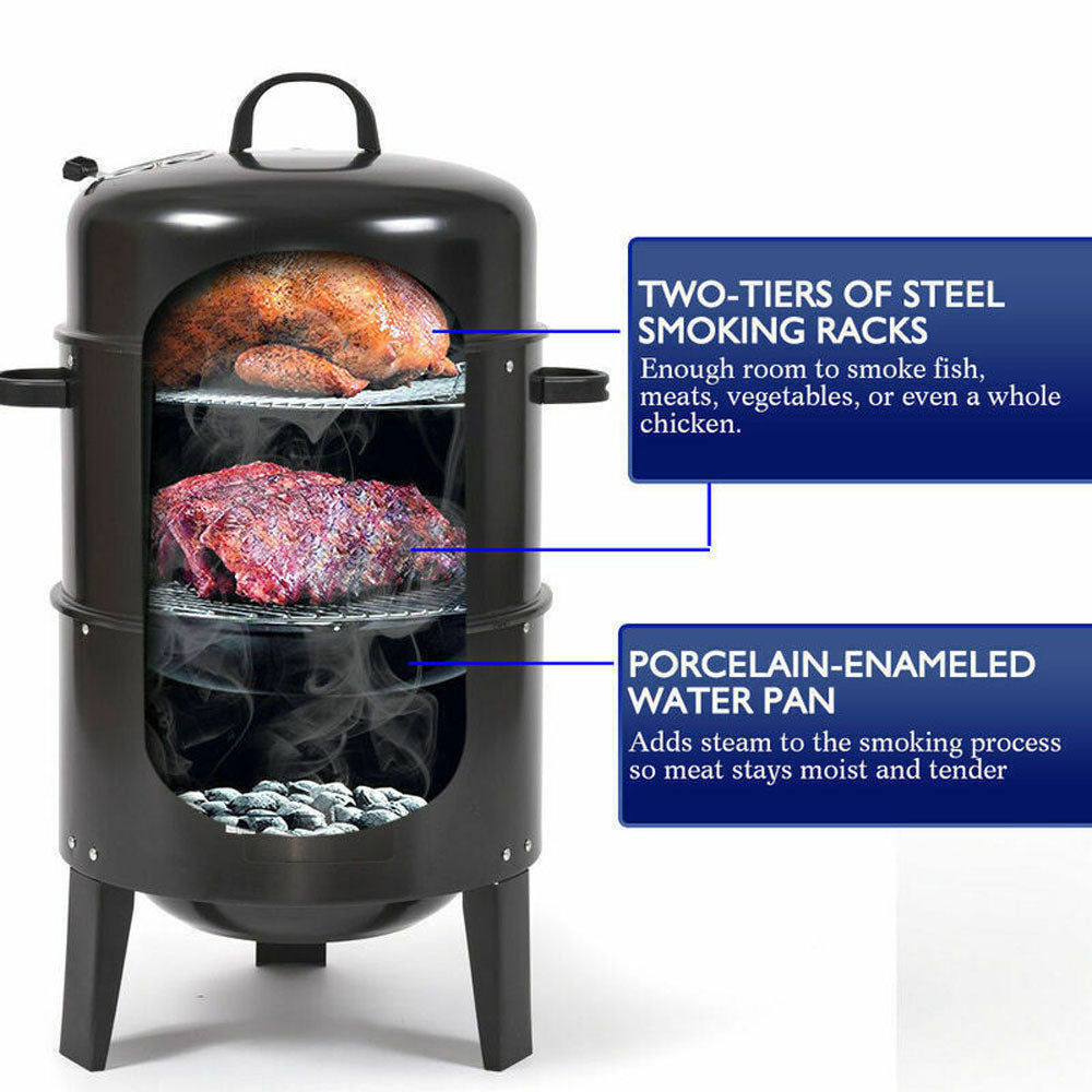 NEW 3in1 Portable Charcoal Vertical Smoker BBQ Roaster Grill Steel Water Steamer — image 6