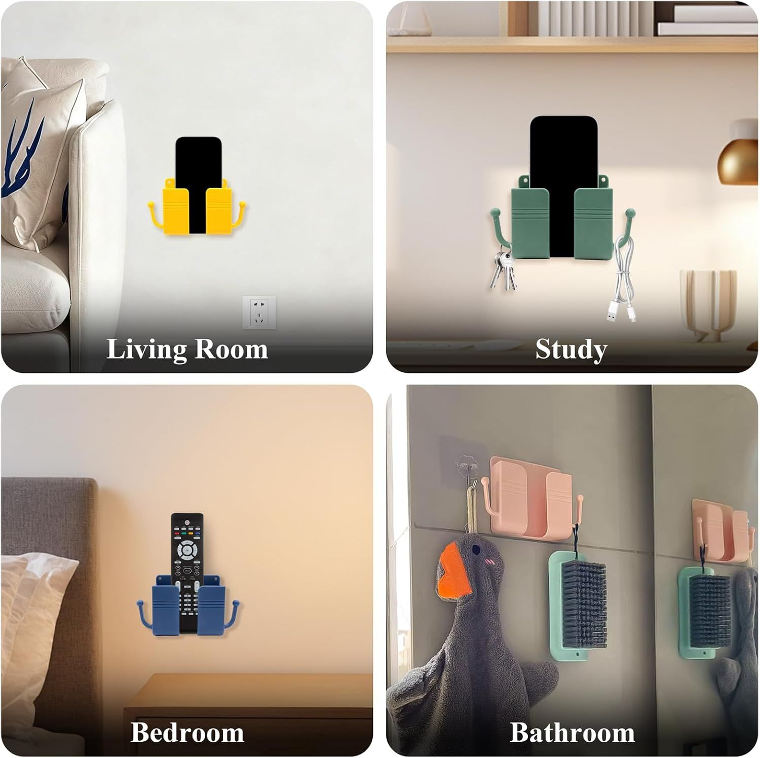4Pcs Wall Mount Phone Holder Adhesive Wall Phone Mount Charging Stand and Remote Control Stand Multipurpose Socket Pocket Universal Deck Storage Box โ image 6