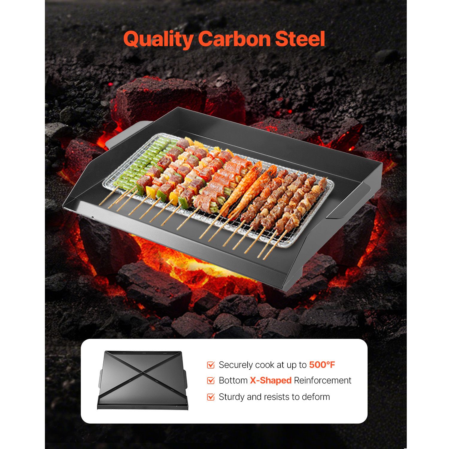 Carbon Steel Griddle, 22 × 16 inch Universal Flat Top Rectangular Plate, Gas Grill Griddle for BBQ Grill, Teppanyaki, Portable Family Cookware, for Camping — image 2