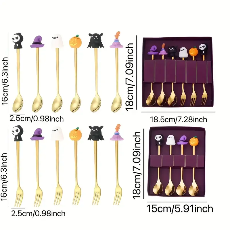 🎃 Halloween Cartoon Coffee Spoon Gift Box! Stainless Steel Pumpkin Ghost Stirring Spoon Dessert Fork, One-Piece Construction Easy to Clean, Exquisite Gift Box — image 5