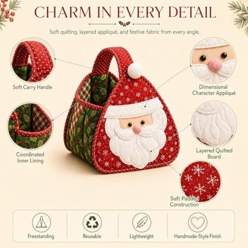 Christmas Character Quilted Carry Basket, DIY Fabric Storage Basket (#D) | Foldable Handmade Storage Bin, Decorative Home Organizer for Home Storage - Multi โ image 6