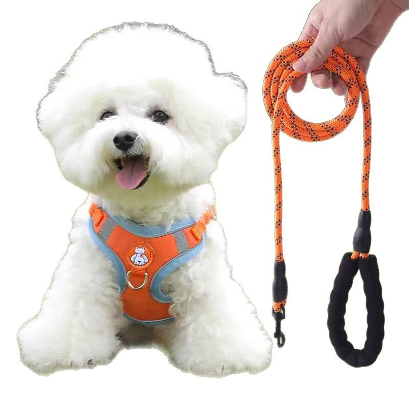 Dog Harness Reflective Leash Small Medium Dogs Orange [chest and back] + flat rope M (recommended 10-15kg ) — image 3
