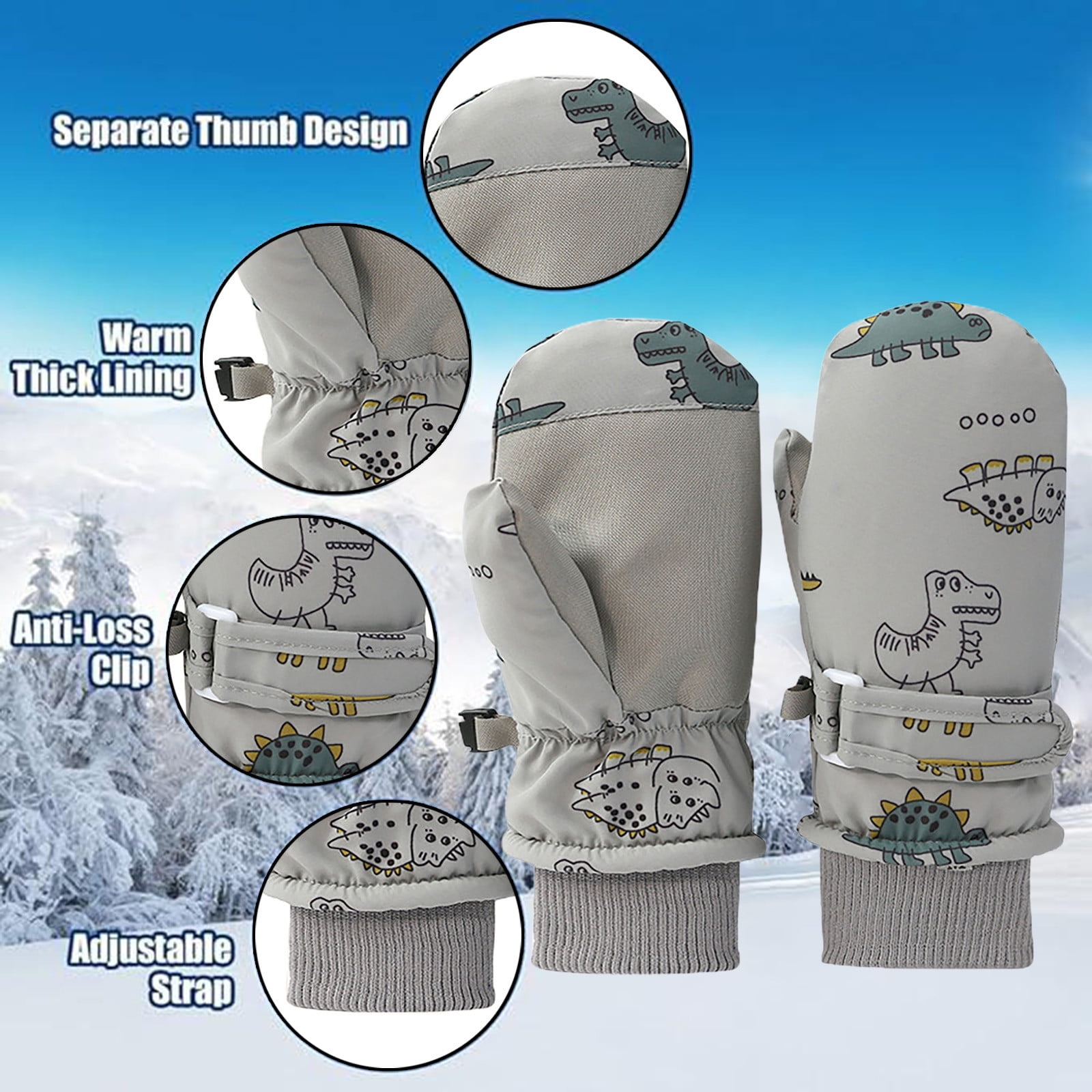 Gloves For Kids Toddler Skis Kids Gloves Winter Gloves Thick Gloves Stretchy Warm Gloves Boys Girls 6-24 Months 2-4 Years AHA5 kids snow gloves Grey — image 6