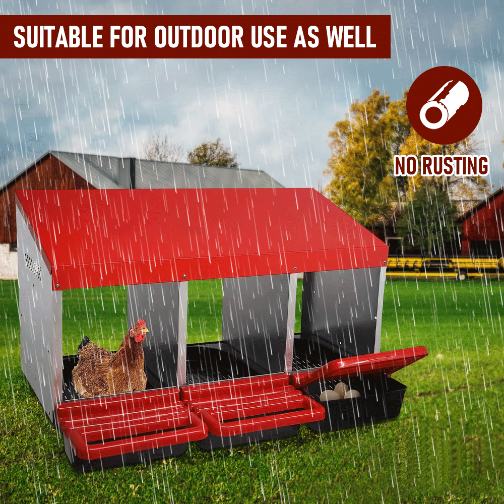 Chicken Hen Coop Hutch Nesting Box 3-Hole Roll Away Metal Design 52 × 47.5 × 81cm Durable Indoor Outdoor Laying Box with Easy Access Ventilation — image 5