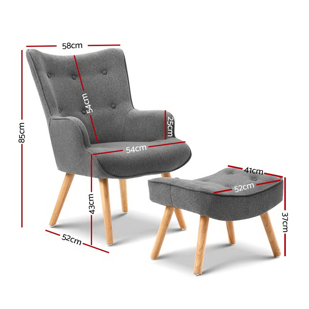 Artiss Armchair Set with Ottoman Grey Lansar โ image 2