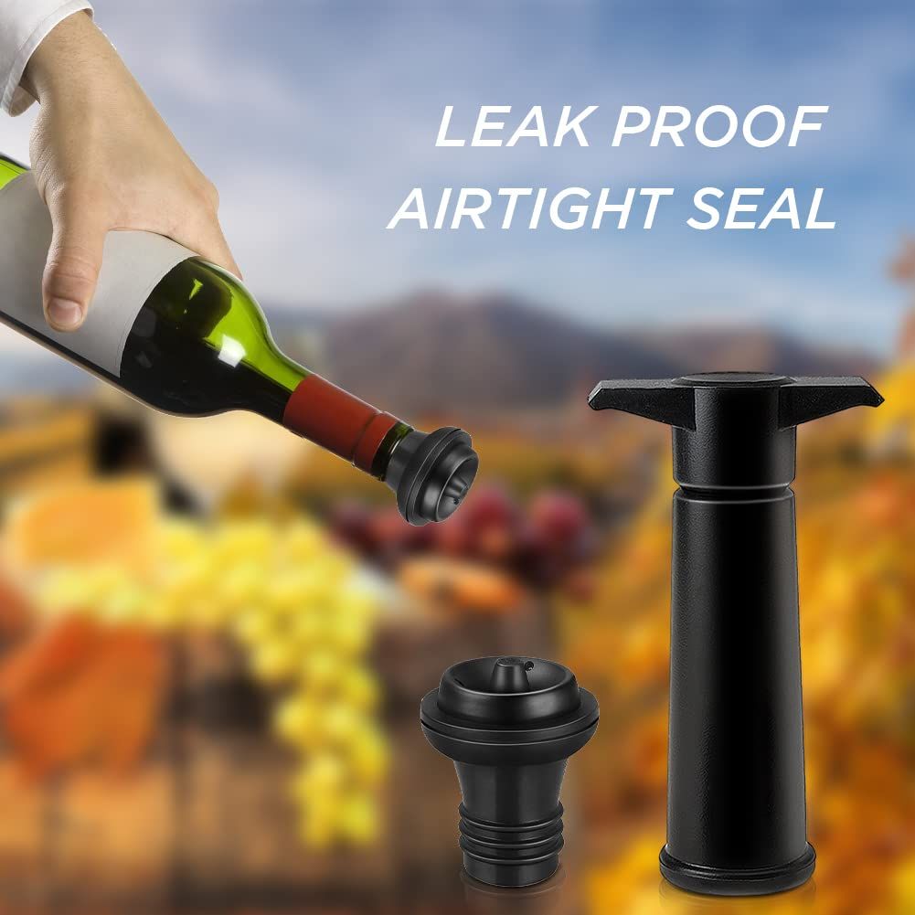 Wine Saver with 2 Vacuum Stoppers, Wine Stopper, Wine Preserver, Reusable Bottle Sealer Keeps Wine Fresh — image 3