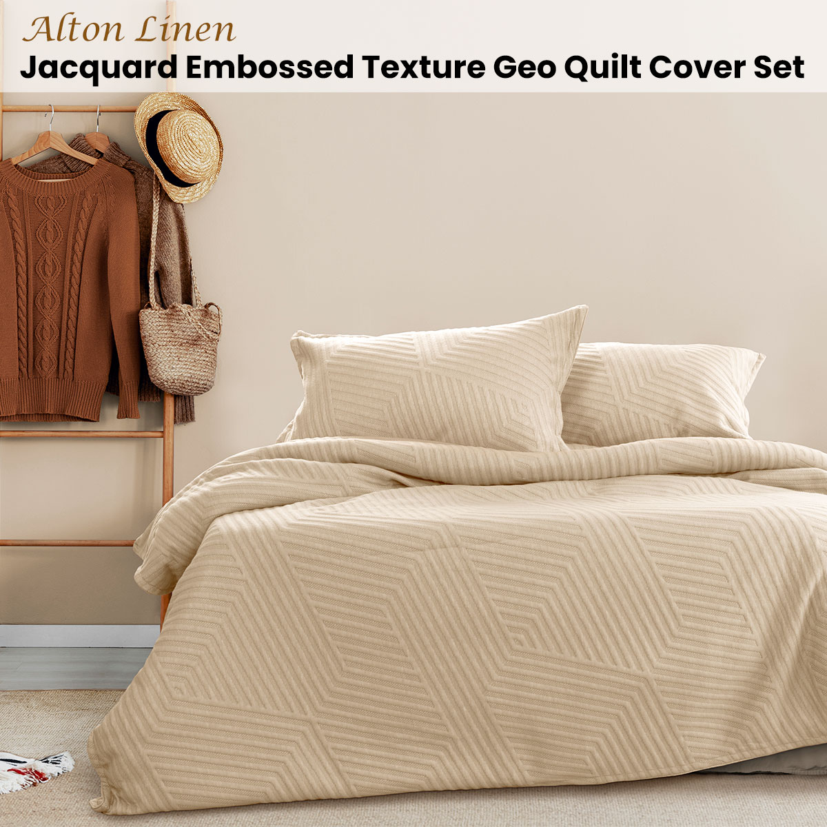 Ardor Alton Linen Jacquard Embossed Texture Geo Quilt Cover Set King — image 2
