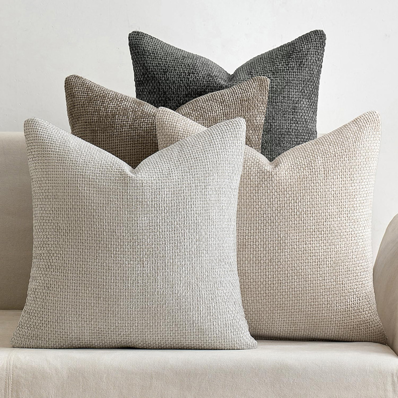 Light Grey Plush Chenille Cushion Covers Set of 2 - Soft Textured Decorative Throw Pillow Cases for Sofa Couch, 45x45cm — image 3