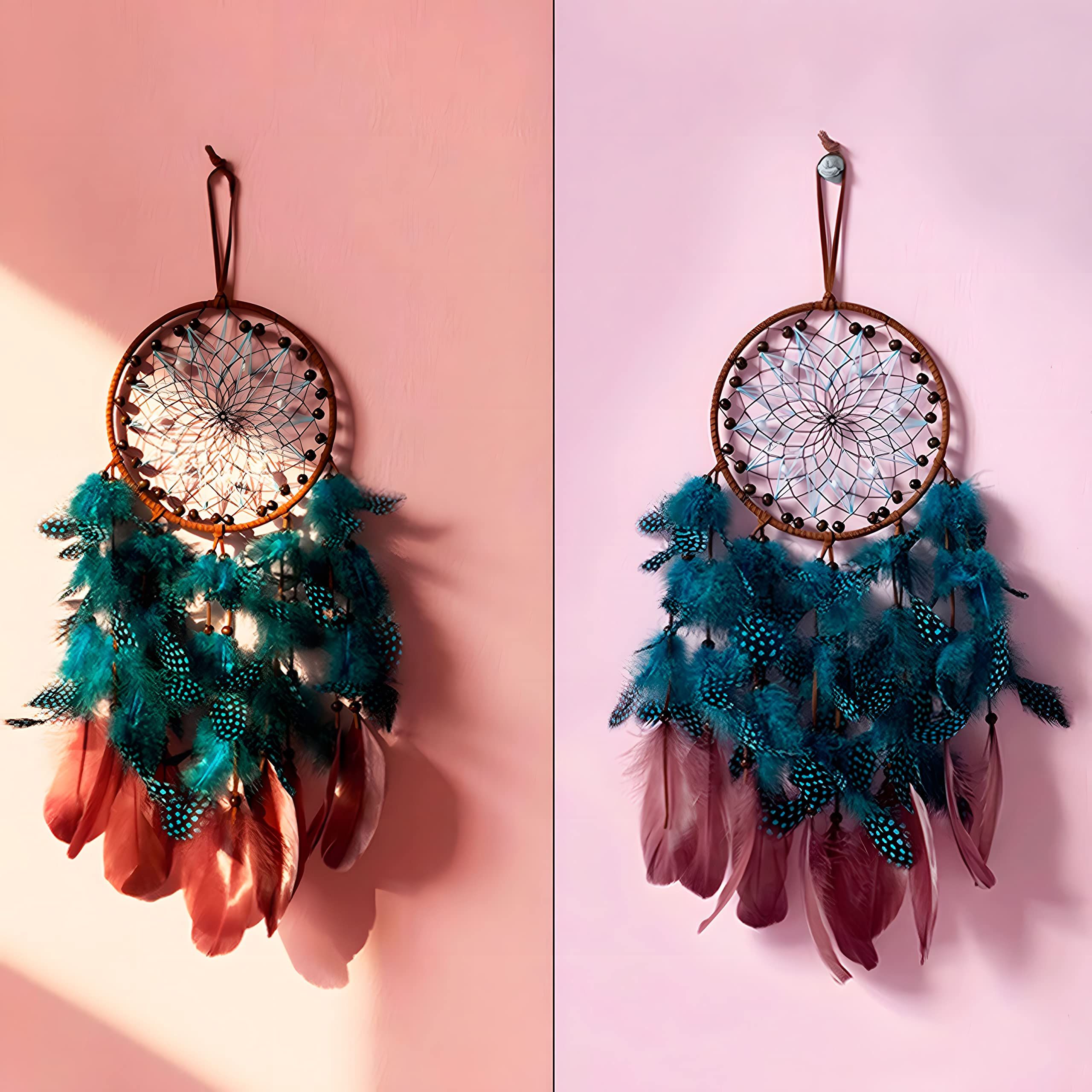 Peacock Green Feathers with Handmade Pearl and Wooden Beads,,Wall Hanging Decor for Bedroom Dorm Home Ornaments Craft Gift — image 5
