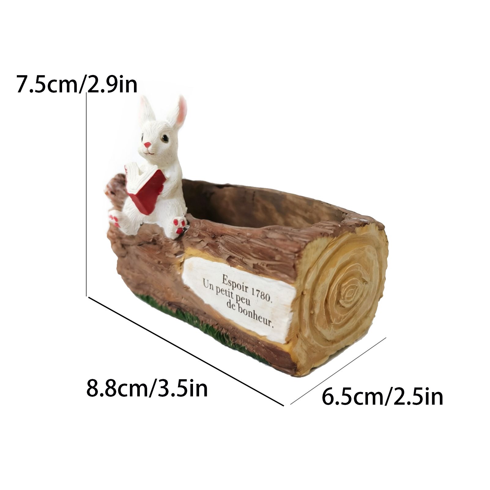 Whimsical Resin Bunny Planter - Cute Rabbit with Book on Tree Stump Design, Mini Succulent Pot for Indoor & Outdoor Garden Decor — image 5
