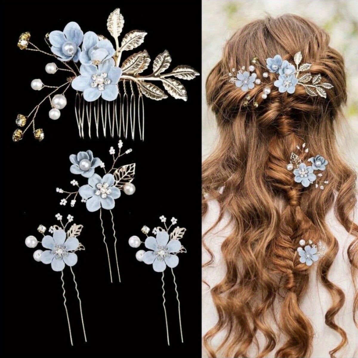 WHITE 4-Piece Elegant Light Luxury Pearl Flower Hair Accessories Set, Bridal Wedding Hairpin and Hairpin Headdress Set, Bridesmaid Gift Banquet Ornament Set โ image 4