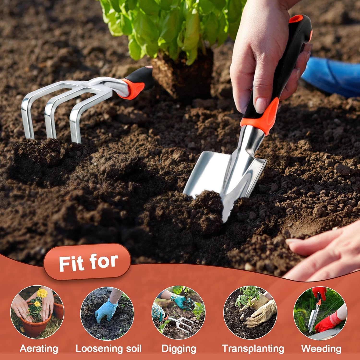 Garden Tool Set, 2 Pack Heavy Duty Gardening Tools Set Include Garden Shovel and Hand Rake Claw Tool with Ergonomic Handle, Small Gardening Hand Tools for โ image 6